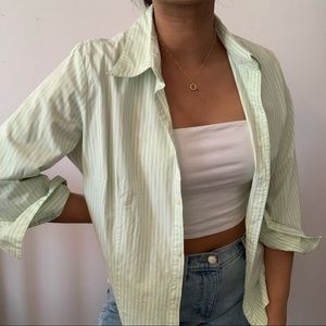 light green striped button down 💚